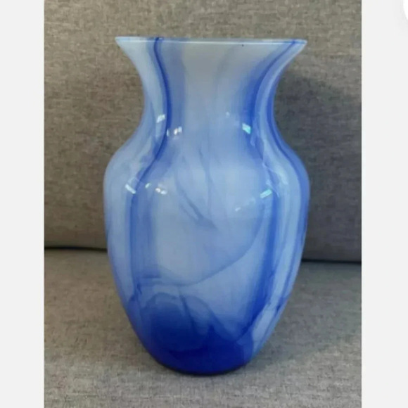 Blue & White Swirl Indiana Crystal 8" Jar Vase Made In USA - Picture 2 of 4